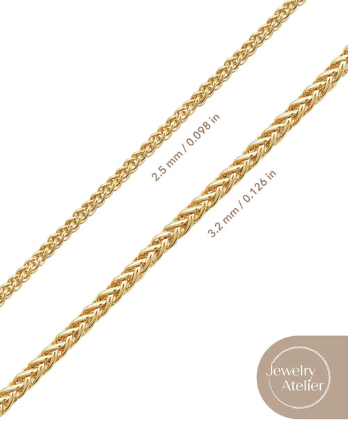 Load image into Gallery viewer, Gold Chain Necklace Collection - 14K Solid Yellow Gold Filled round Wheat/Palm Chain Necklaces for Women and Men with Different Sizes (2.5Mm, or 3.2Mm)

