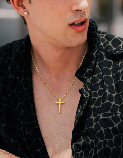 Load image into Gallery viewer, Cross Necklace for Men,Stainless Steel Black Silver Gold Cross Pendant Necklace for Men Cross Chain for Men 16-24 Inches Rope Chain
