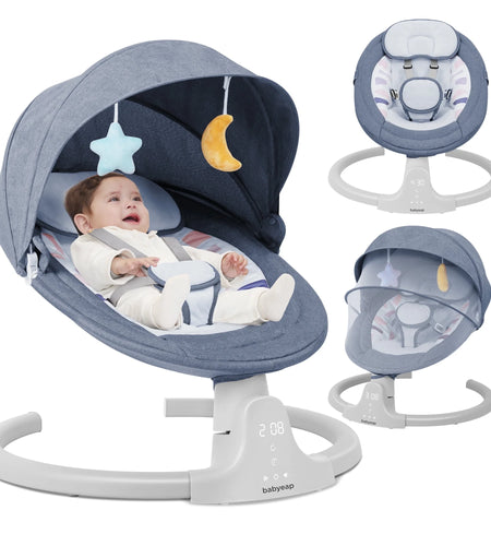 Baby Swing for Infants - APP Remote Bluetooth Control, 5 Speed Settings, 10 Lullabies, USB Plug (Blue)