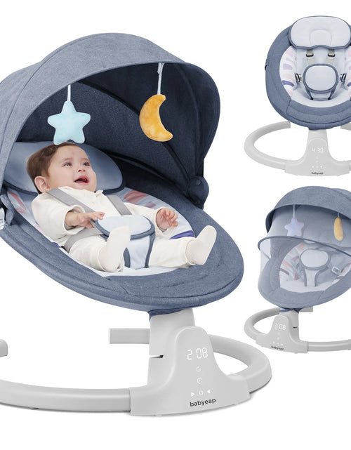 Load image into Gallery viewer, Baby Swing for Infants - APP Remote Bluetooth Control, 5 Speed Settings, 10 Lullabies, USB Plug (Blue)
