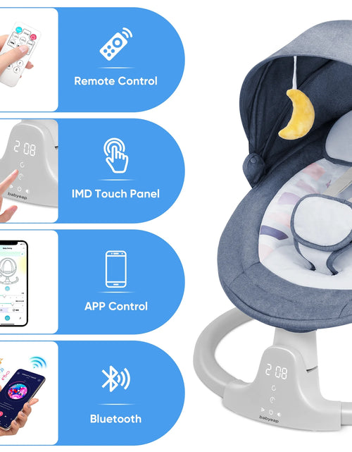 Load image into Gallery viewer, Baby Swing for Infants - APP Remote Bluetooth Control, 5 Speed Settings, 10 Lullabies, USB Plug (Blue)
