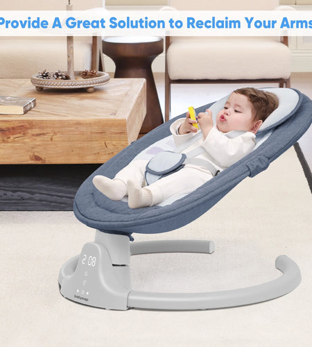 Baby Swing for Infants - APP Remote Bluetooth Control, 5 Speed Settings, 10 Lullabies, USB Plug (Blue)