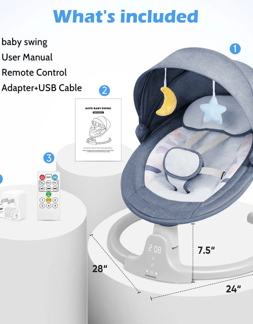 Load image into Gallery viewer, Baby Swing for Infants - APP Remote Bluetooth Control, 5 Speed Settings, 10 Lullabies, USB Plug (Blue)

