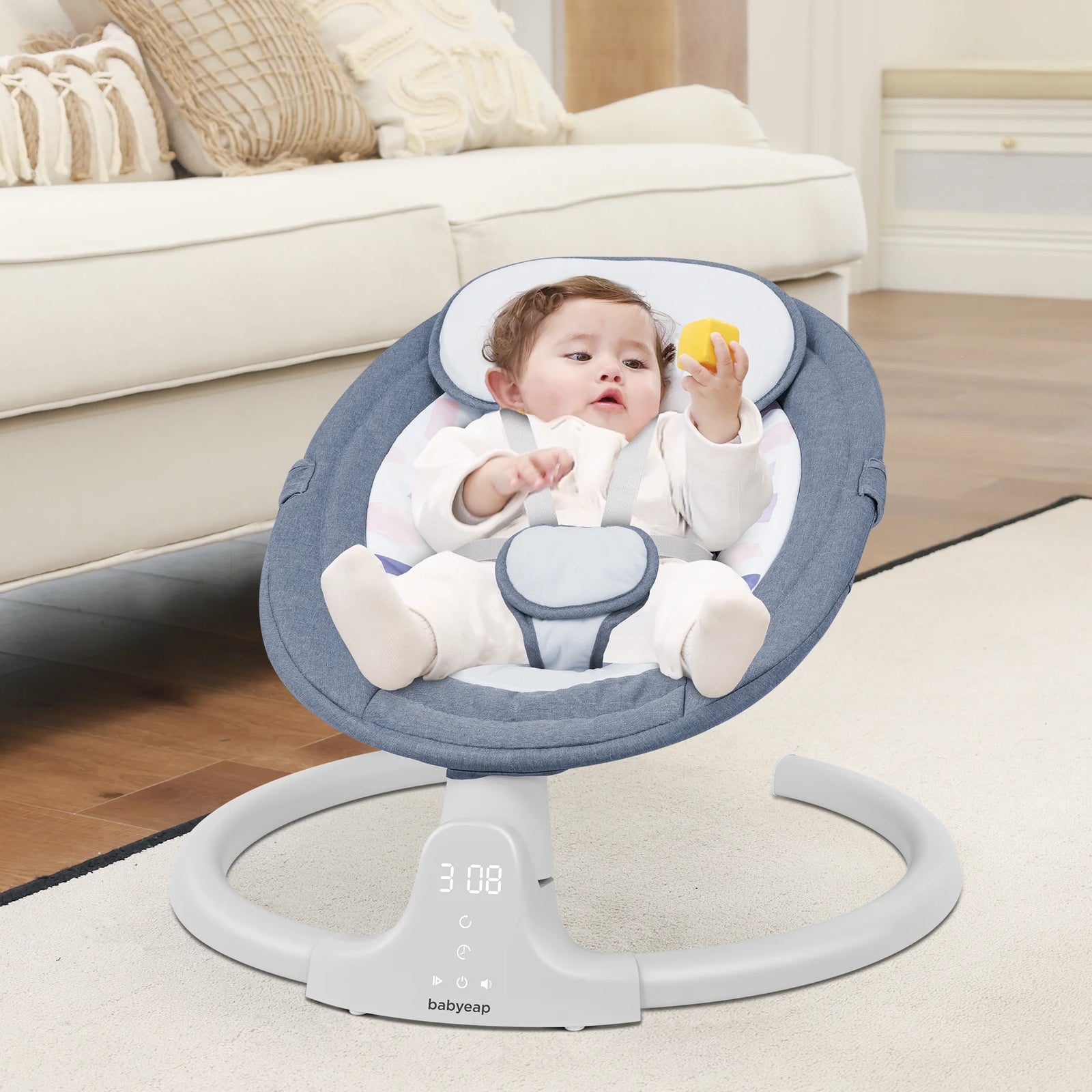 Baby Swing for Infants - APP Remote Bluetooth Control, 5 Speed Settings, 10 Lullabies, USB Plug (Blue)