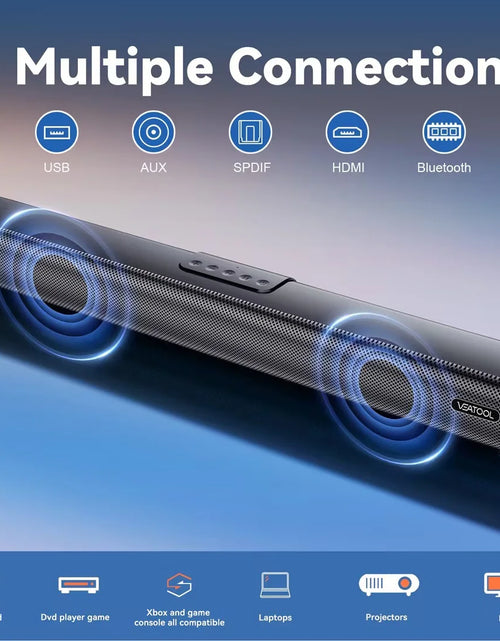 Load image into Gallery viewer, Sound Bars for TV, 3D Surround Sound System TV Sound Bar, 2.1 Ch Home Theater Audio with Built-In Subwoofer,50W TV Speakers | HDMI ARC, Bluetooth, Optical, RCA, USB &amp; AUX Wall Mountable
