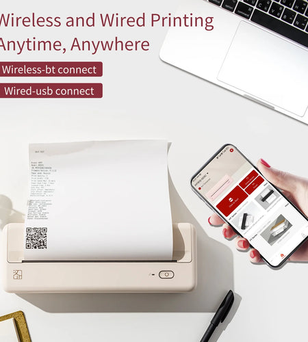 Wireless Portable Printers - A4 Thermal Printer for Travel, Mobile Office, School, Home - Bluetooth Printer Compatible with Ios Android Phone & Laptop, Pink