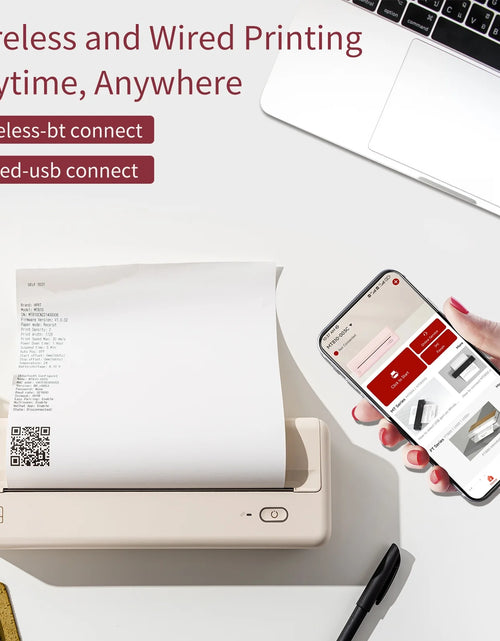 Load image into Gallery viewer, Wireless Portable Printers - A4 Thermal Printer for Travel, Mobile Office, School, Home - Bluetooth Printer Compatible with Ios Android Phone &amp; Laptop, Pink
