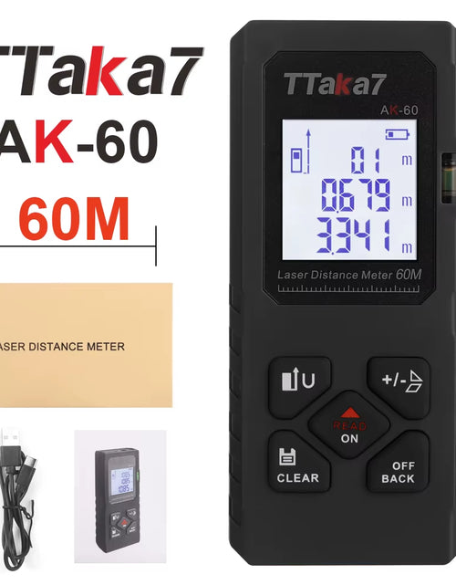 Load image into Gallery viewer, SmartMeasure 40M/60M Mini Laser Distance Meter – USB Rechargeable Handheld Rangefinder for Accurate Measurements
