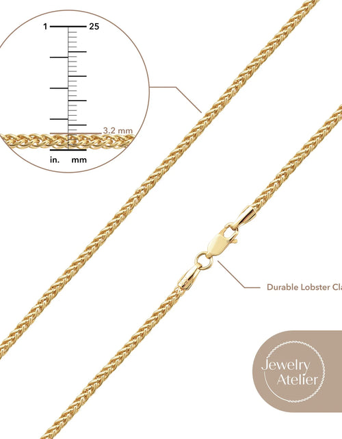 Load image into Gallery viewer, Gold Chain Necklace Collection - 14K Solid Yellow Gold Filled round Wheat/Palm Chain Necklaces for Women and Men with Different Sizes (2.5Mm, or 3.2Mm)
