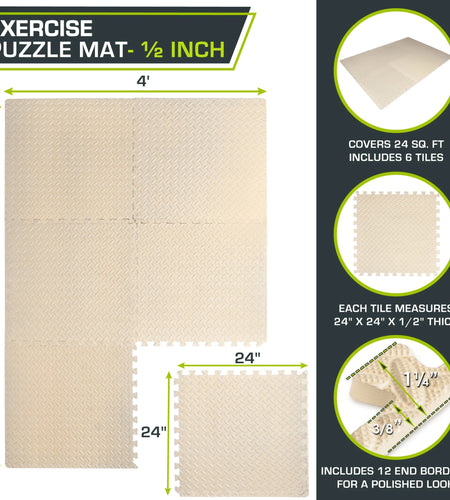 Puzzle Exercise Mat, 1/2" Thick EVA Foam Interlocking Tiles