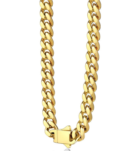 5Mm 18K Gold Filled Cuban Chain Necklaces, 30 Inch Heavy Chunky Stainless Steel Curb Necklace Hip Hop Punk Jewelry for Women
