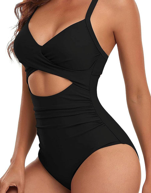 Load image into Gallery viewer, Women&#39;S One Piece Swimsuits Tummy Control Cutout High Waisted Bathing Suit Wrap Tie Back 1 Piece Swimsuit
