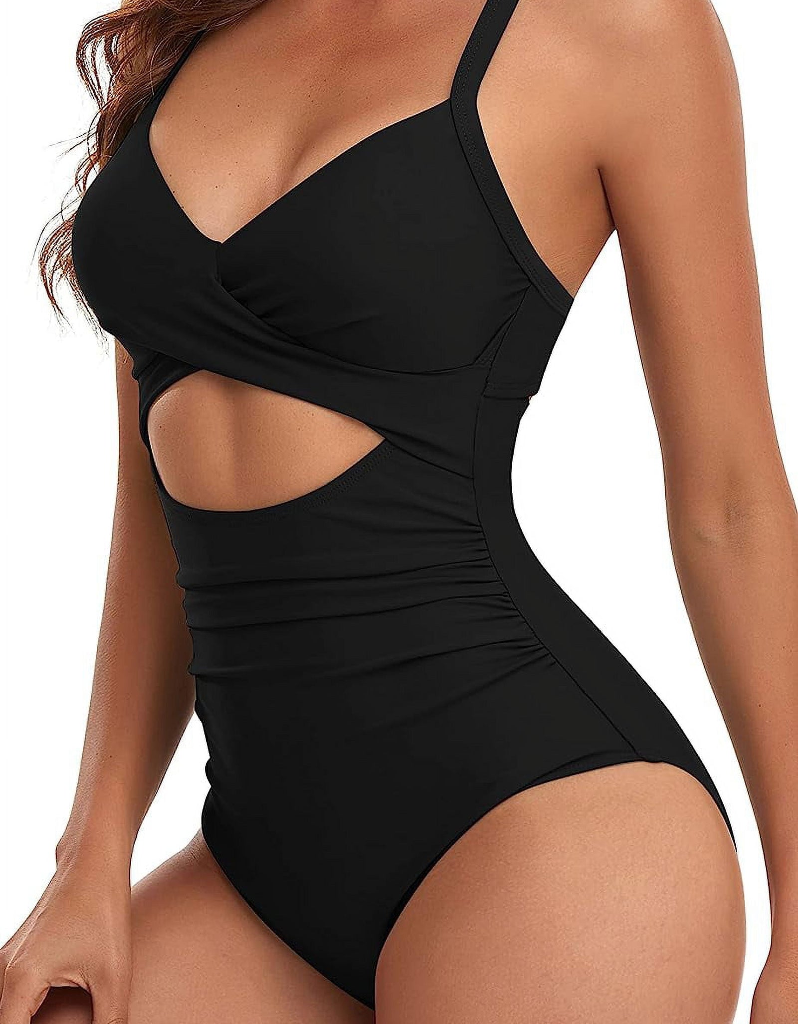 Women'S One Piece Swimsuits Tummy Control Cutout High Waisted Bathing Suit Wrap Tie Back 1 Piece Swimsuit