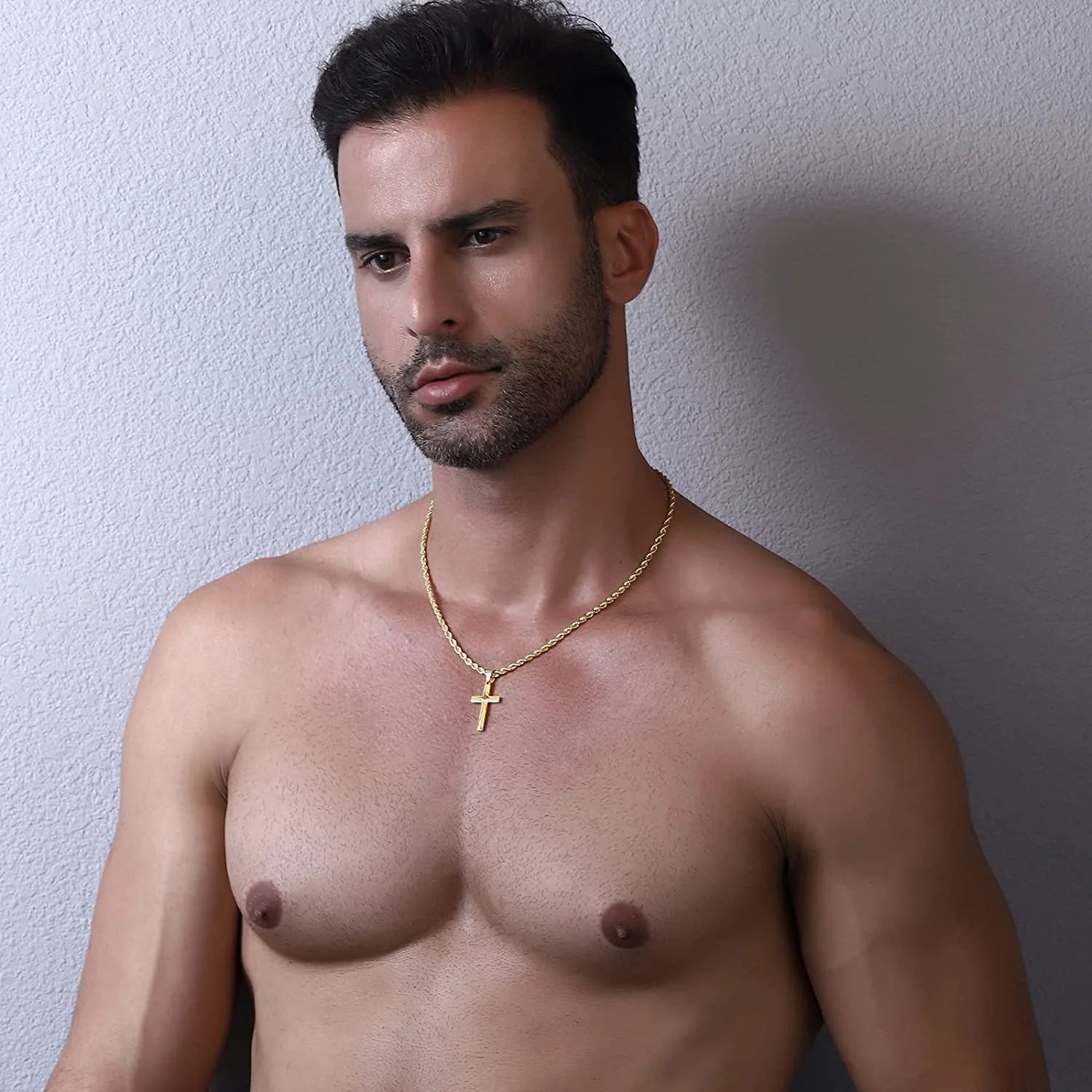 Layered Gold Cross Necklaces for Men Boys Stainless Steel Figaro Twist Rope Pendant Chain Set Religious Christian Birthday Christmas Jewelry Gifts Teen Dad Adults Stocking Stuffers for Kids