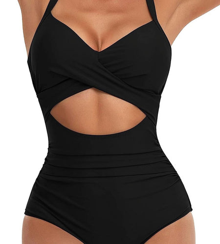 Women'S One Piece Swimsuits Tummy Control Cutout High Waisted Bathing Suit Wrap Tie Back 1 Piece Swimsuit