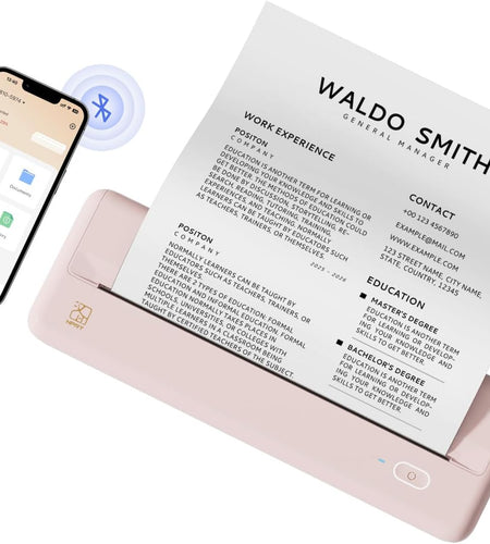 Wireless Portable Printers - A4 Thermal Printer for Travel, Mobile Office, School, Home - Bluetooth Printer Compatible with Ios Android Phone & Laptop, Pink