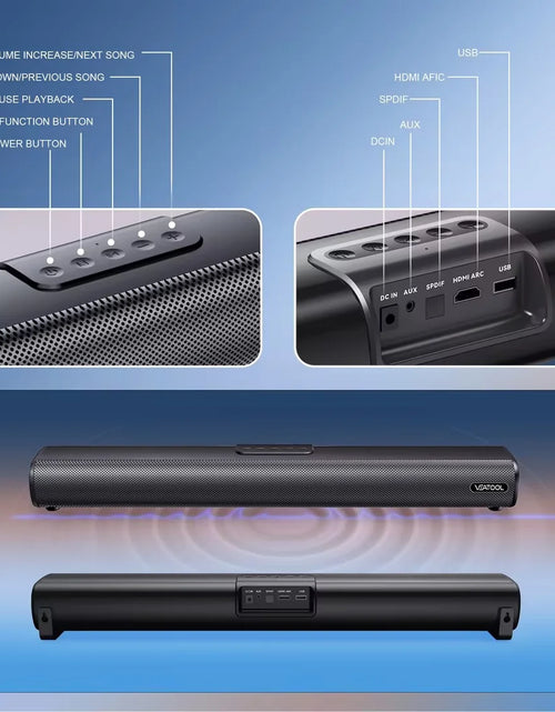 Load image into Gallery viewer, Sound Bars for TV, 3D Surround Sound System TV Sound Bar, 2.1 Ch Home Theater Audio with Built-In Subwoofer,50W TV Speakers | HDMI ARC, Bluetooth, Optical, RCA, USB &amp; AUX Wall Mountable

