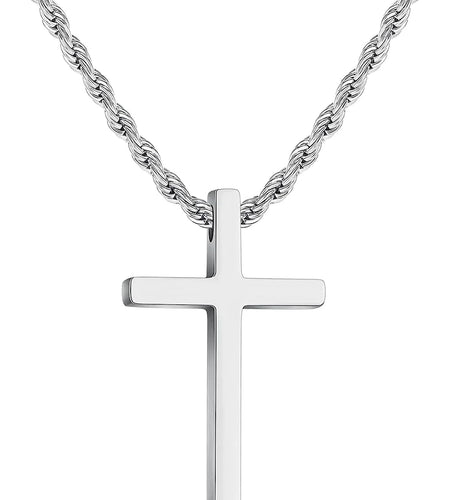 Cross Necklace for Men,Stainless Steel Black Silver Gold Cross Pendant Necklace for Men Cross Chain for Men 16-24 Inches Rope Chain