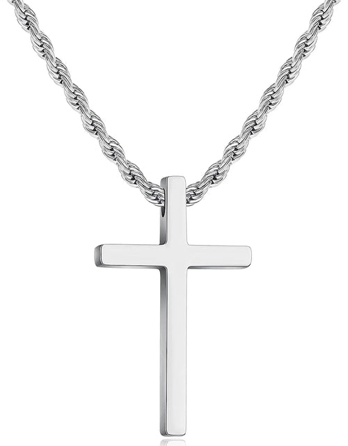 Load image into Gallery viewer, Cross Necklace for Men,Stainless Steel Black Silver Gold Cross Pendant Necklace for Men Cross Chain for Men 16-24 Inches Rope Chain
