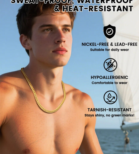 5Mm 18K Gold Filled Cuban Chain Necklaces, 30 Inch Heavy Chunky Stainless Steel Curb Necklace Hip Hop Punk Jewelry for Women