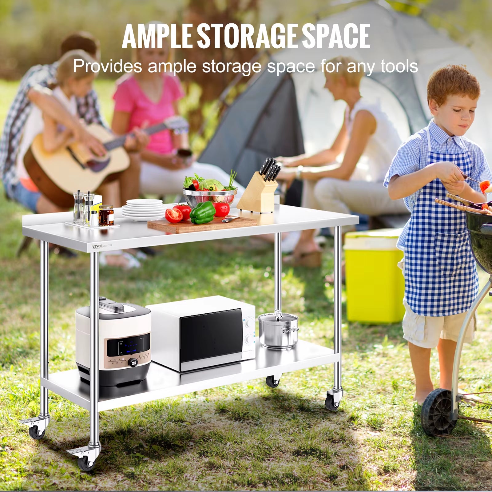 Stainless Steel Work Table Commercial Food Prep Worktable with Casters Heavy Duty Prep Worktable for Restaurant Home Hotel